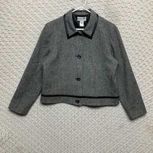 Pendleton Jacket Women 14 Petite Blazer‎ Gray Heathered Buttons 100% Virge Wool